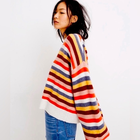 Madewell Sweaters - Madewell Cardiff Alpaca and Wool Blend Bell Sleeve Striped Oversized Sweater